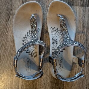 Aetrex Jade Gunmetal Gray Metallic Sparkle Thong Sandal EU38 US Size 7.5 / 8